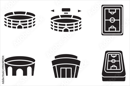 Stadium and sports arena icon set. Editable outline symbols, football stadium, arena, sports, stadium icon set, stadium vector.