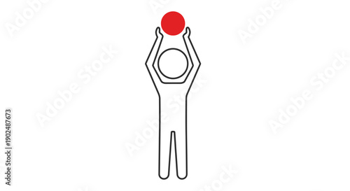 Stick figure man stepping on a black soccer ball, minimalist doodle illustration on a light background