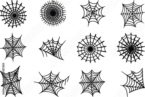 Vector Collection of various black and white spider web illustrations