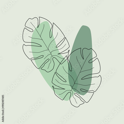 Vector Minimalist Line Work and Solid Green Leaves