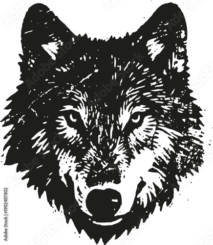 Wolf head illustration black and white wild animal portrait fierce predator face design