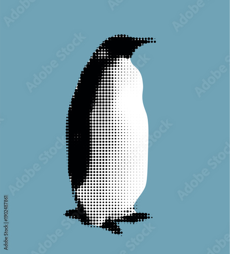 Halftone Penguin Silhouette Illustration on Blue Background for Stock Artwork and Decor