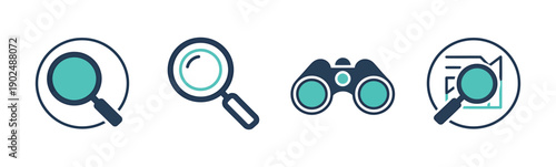 Containing magnifying glass, find, research, SEO and investigate icons. Solid icon collection