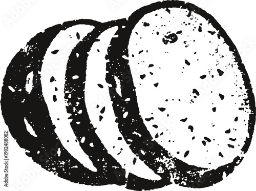 Sliced bread loaf illustration with textured crust and soft interior in vintage