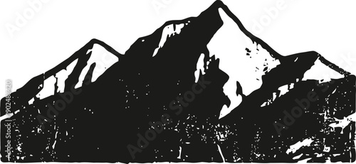 Vintage mountain range illustration with snow caps and rugged peaks silhouette