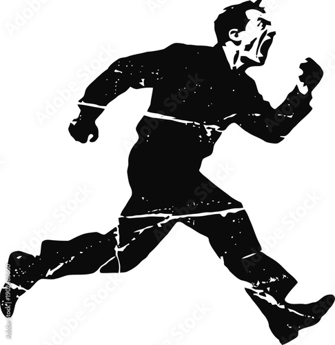 silhouette of a man running with intensity and determination, expressing strong emotion and motion