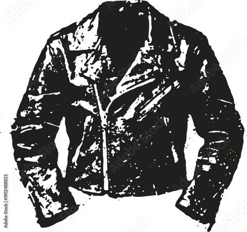 worn black leather biker jacket with zipper, vintage motorcycle outerwear