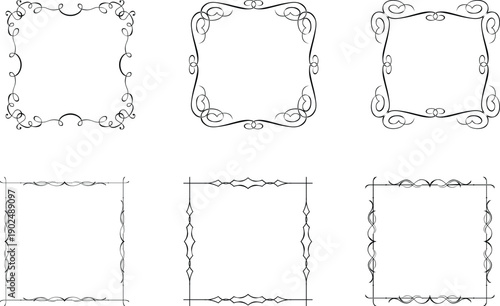 Vector Collection of six blank frame templates with various border designs