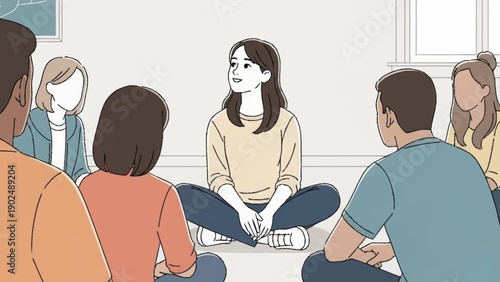 Diverse group of people sitting in a circle listening to a woman speak.