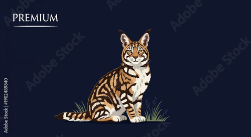 Illustration of a beautiful lynx sitting in grass.