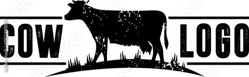 Black Silhouette Cow Logo Design Element.