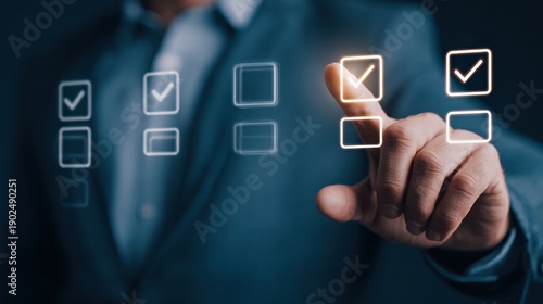 Businessman selecting option from digital checklist