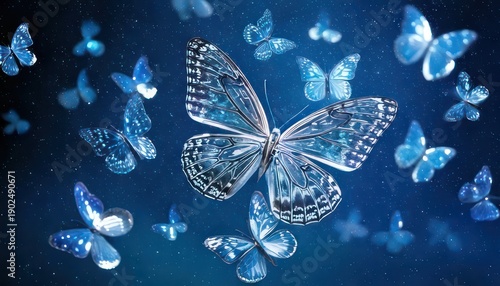 Wallpaper Mural Ethereal Blue Butterflies - A Symphony of Light and Shadow. Torontodigital.ca