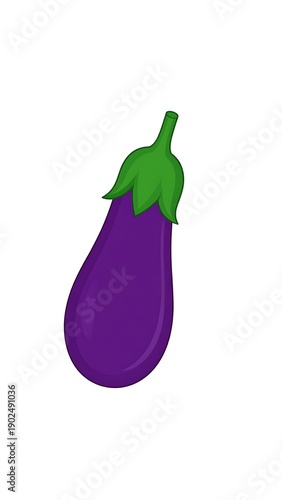 Glossy purple eggplant with a green stem, on white. Vector image