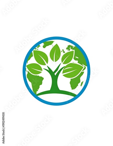 Green world globe graphic showing a tree sprouting
