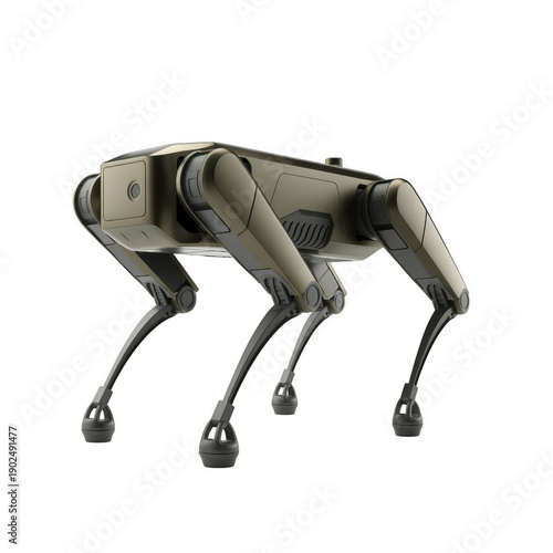 Modern quadruped robot metallic gray isolated on a transparent background