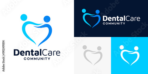 Simple dental care logo design template. People shapes logo design with abstract dental vector illustration. Symbol, icon, creative.