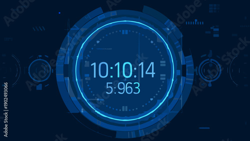 Futuristic digital interface displaying a precise time readout and data