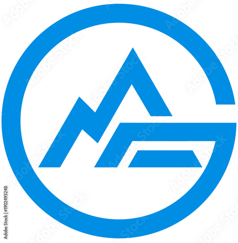 Blue Logo with Stylized Lettering Inside Circle.