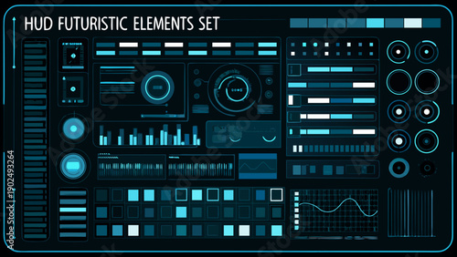 Futuristic hud elements set with digital displays and technological interfaces