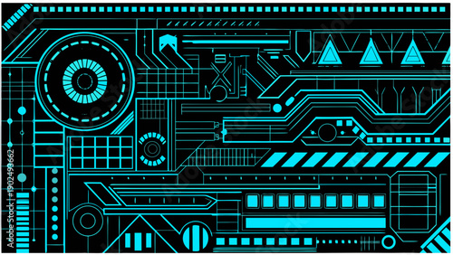 Abstract futuristic circuit board design with glowing cyan lines