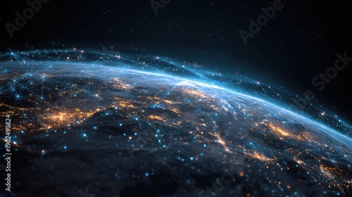 Global network connections shining over planet earth