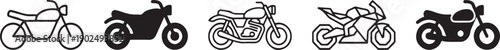 Collection of diverse motorcycle icons showcasing outline, solid, detailed, and geometric styles Vector