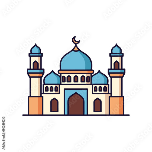 Wallpaper Mural Islamic Mosque with Domes and Minarets Flat Design Vector Illustration Torontodigital.ca