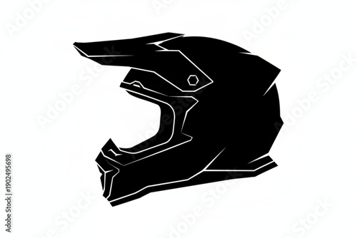 Motorcycle Helmet Silhouette: A sleek, black silhouette of a motorcycle helmet, designed to protect in motorsports and high-speed riding, safety accessory.