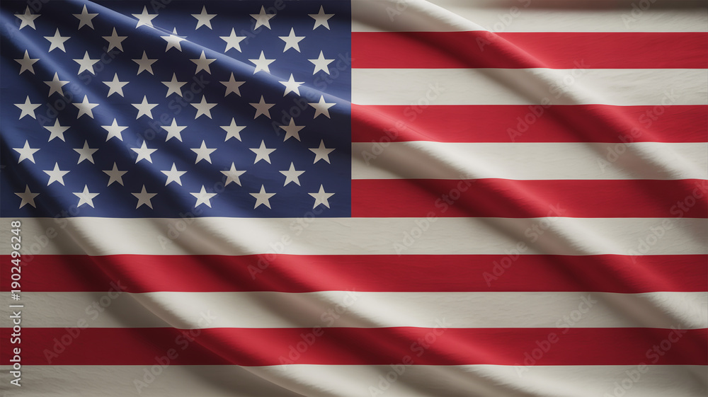 Fototapeta premium Ultra realistic waving United States flag with detailed fabric texture and soft shadows representing American patriotism national pride holiday celebrations democracy and federal government symbols