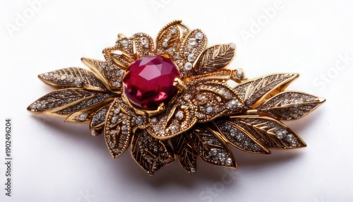 Wallpaper Mural Exquisite Floral Brooch with Ruby Centerpiece and Diamond Accents. Torontodigital.ca