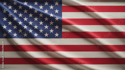 Ultra realistic waving United States flag with detailed fabric texture and soft shadows representing American patriotism national pride holiday celebrations democracy and federal government symbols