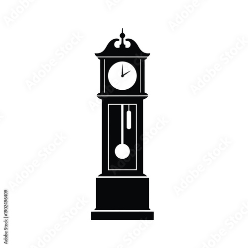 Vintage Grandfather Clock Silhouette Icon with Pendulum for Classic Interior and Time Concept