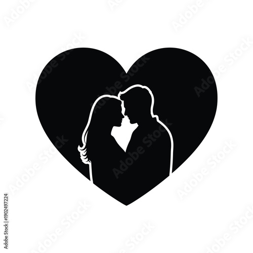 Romantic Couple Silhouette Inside Heart Shape for Valentine's Day Wedding and Love Concept