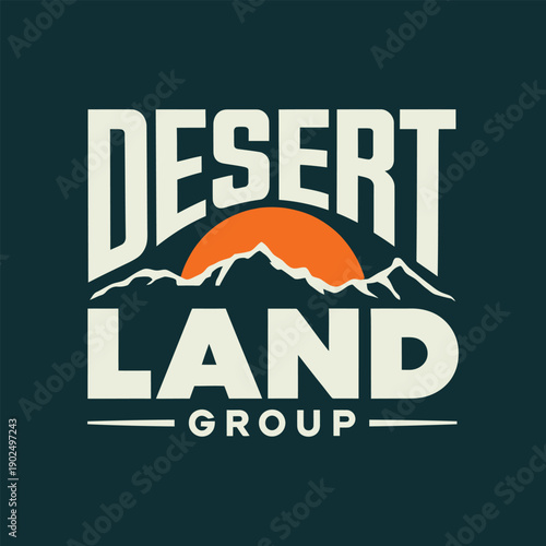 Desert Land Group logo with mountain range and sunset  business branding