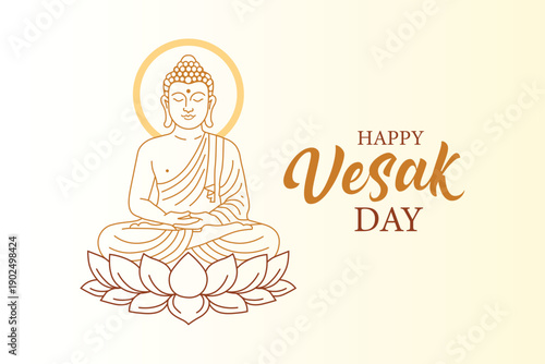 Minimalist Lord Buddha Sitting on Lotus for Happy Vesak Day