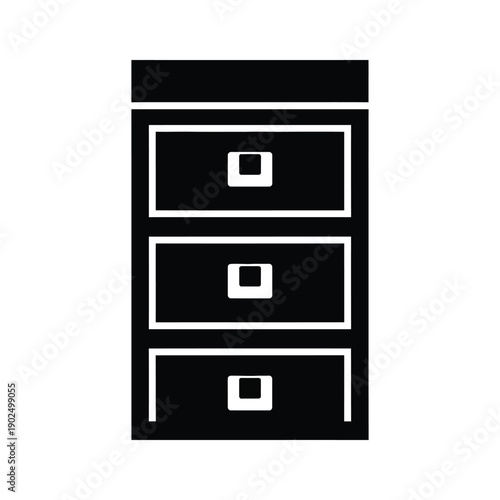 Minimalist black and white filing cabinet with three drawers vector illustration