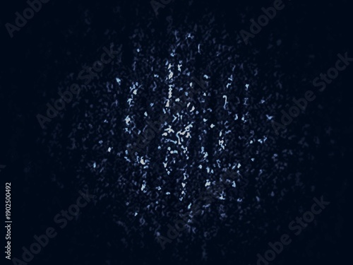 An abstract, dark blue background features a central cluster of bright, white, and light blue specks, resembling glitter, stars, or a digital data visualization.