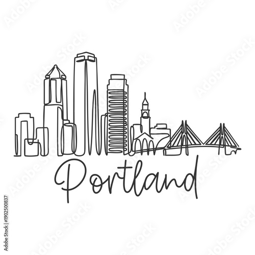 Portland City Skyline - Minimalist Hand Drawn Illustration
