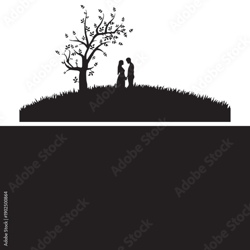 Romantic Silhouette Couple Under Tree with Swing