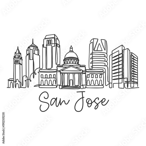 San Jose City Skyline - Minimalist Hand Drawn Illustration