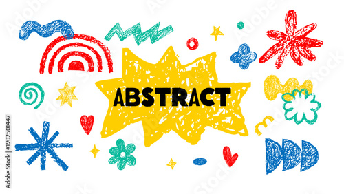 Crayon doodle grunge scribble bold shapes background. Modern childish hand drawn naive emphasis elements. Vector isolated illustration. Geometric pattern