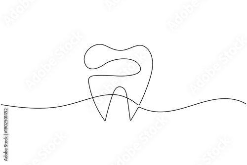 Professional minimalist continuous one line drawing of a healthy molar tooth. Perfect for dental clinic branding, modern healthcare logos, and oral hygiene vector designs.