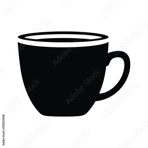 Black Coffee Mug Silhouette on White Background Vector Illustration