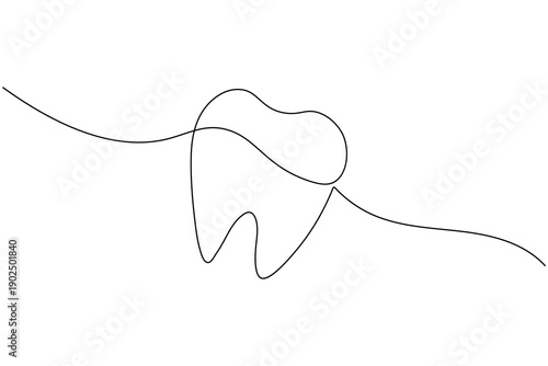 Professional minimalist continuous one line drawing of a healthy molar tooth. Perfect for dental clinic branding, modern healthcare logos, and oral hygiene vector designs.