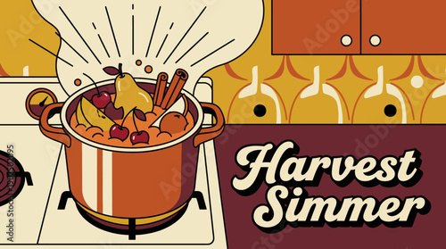 Harvest Simmer Pot Illustration with Apples Cherries and Cinnamon Sticks