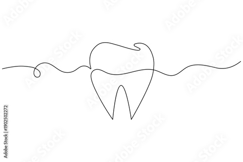 Professional minimalist continuous one line drawing of a healthy molar tooth. Perfect for dental clinic branding, modern healthcare logos, and oral hygiene vector designs.