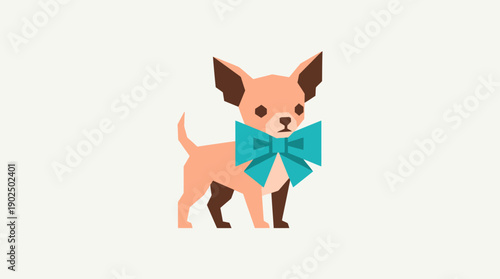 Cute Chihuahua Puppy Illustration Wearing a Large Teal Bow Tie