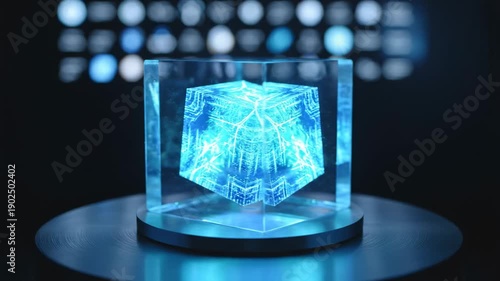 Wallpaper Mural Rotating holographic cube in hightech environment with futuristic neon glows Torontodigital.ca