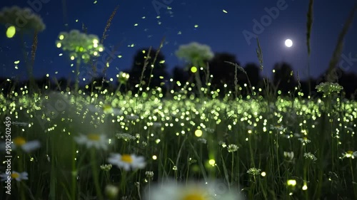 Wallpaper Mural Enchanting night meadow: fireflies dance in moonlit daisy field Torontodigital.ca